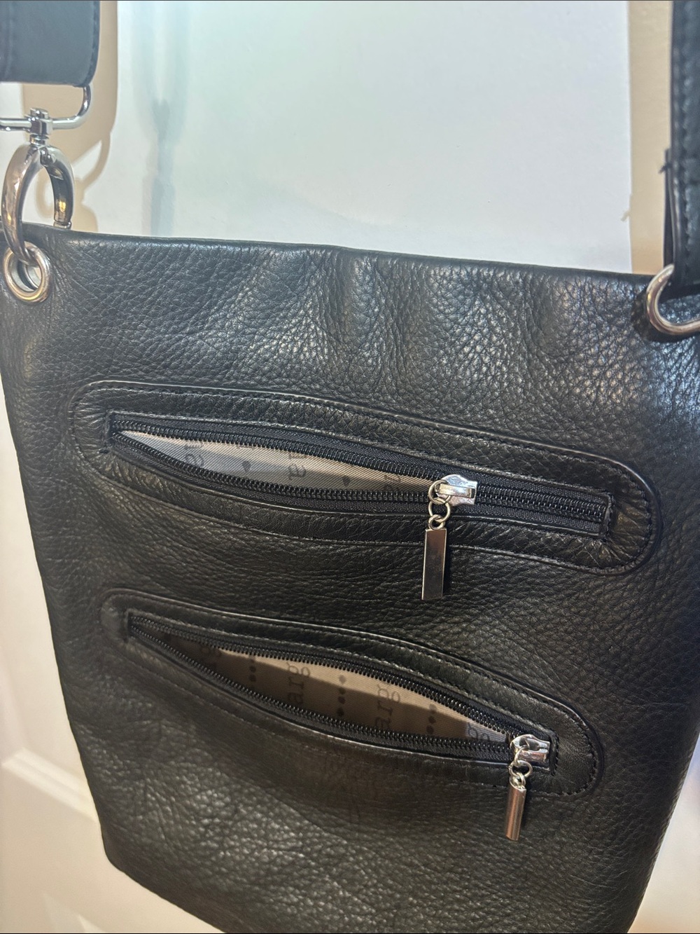 Black Leather Crossbody Bag with Silver Ring Details - Picture 7 of 15